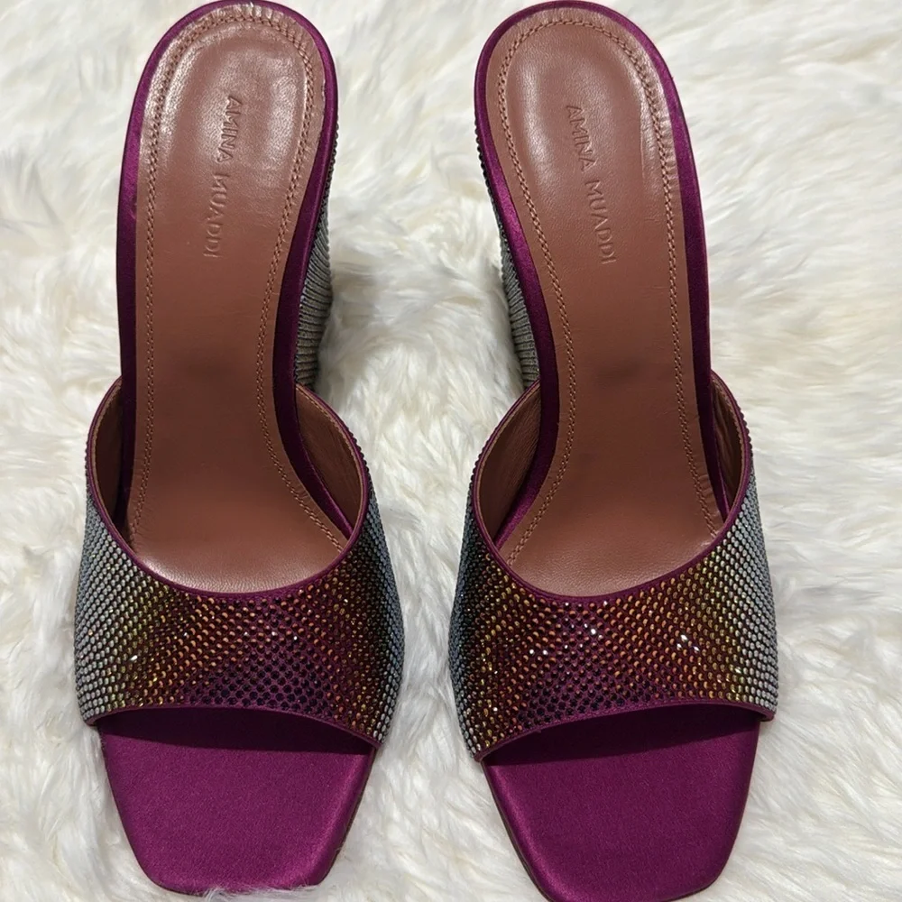 New Amina Muaddi Lupita crystal wedge sandals size 40.5EU